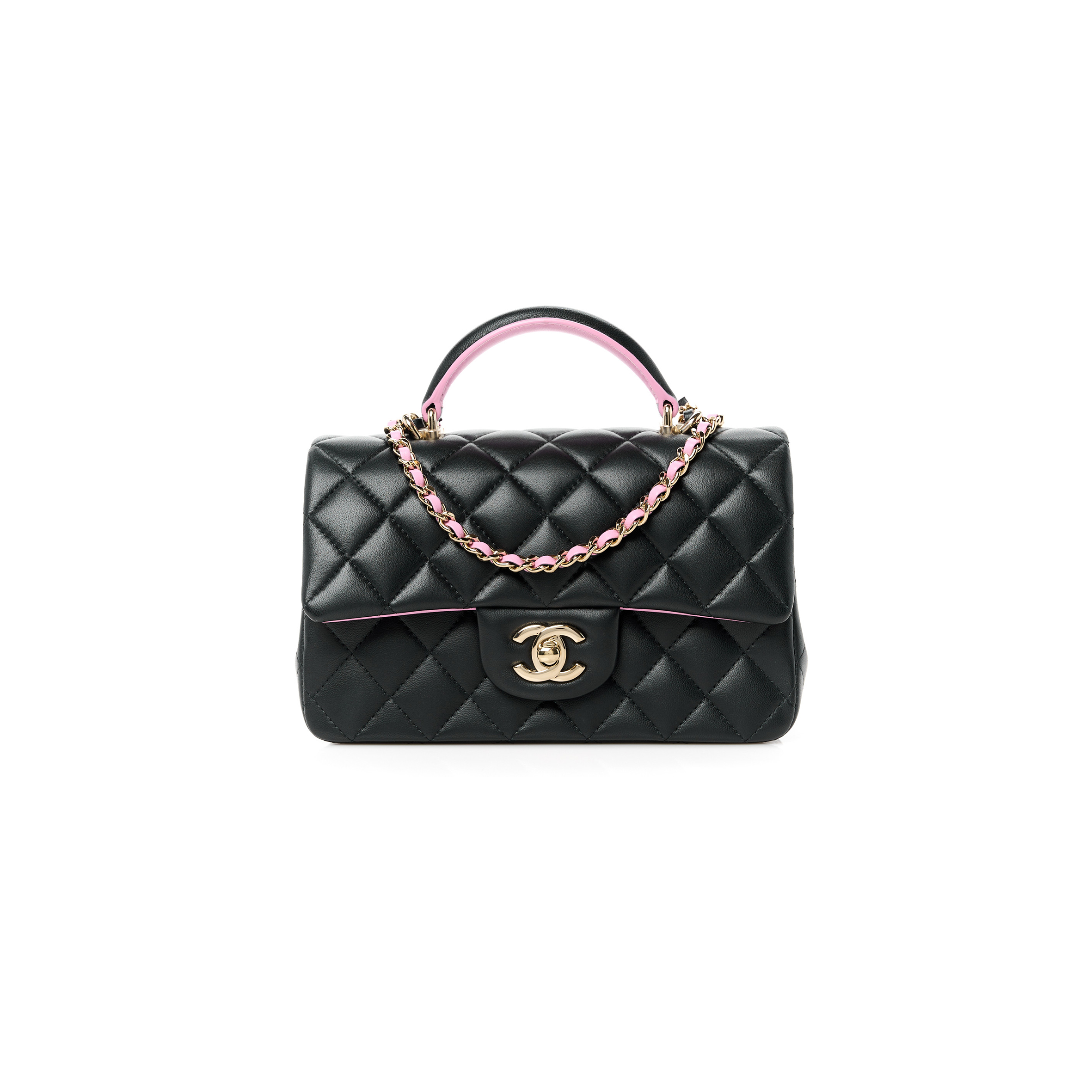 Ch*el master classic single flap top handle bag quilted lambskin mini (17.2*10*3.3cm)